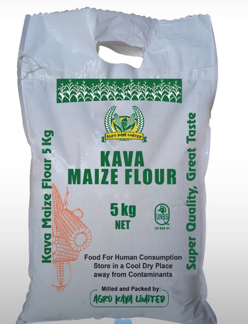 Kava Maize Flour 5kg bag showing UNBS US EAS 44 certification mark